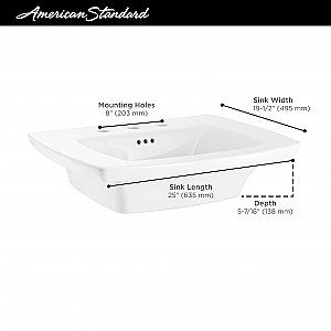 American Standard Edgemere® Fire Clay Sink Basin Top - 8" Widespread
