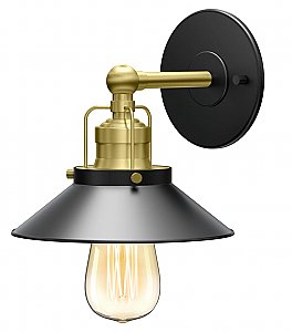 Modern Farmhouse Retro Single Sconce - Matte Black & Brushed Brass
