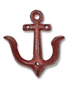 Cast Iron Nautical Anchor Wall Hook - Red or Blue