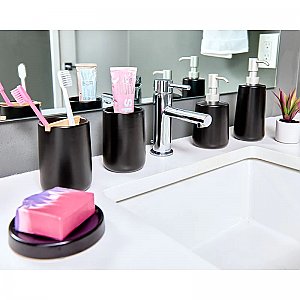 Eco Waste Can w/ Paulownia Wood Lid  - Matte Black