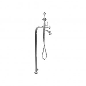 Freestanding Tub Filler / Faucet with Porcelain Hand Shower and Supply Lines - 6" on Center
