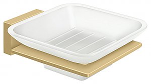 Modern Geometric Soap Dish with Glass - Satin Brass