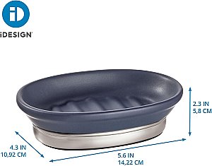 York Soap Dish for Bathroom Countertop - Matte Navy / Brushed Nicke