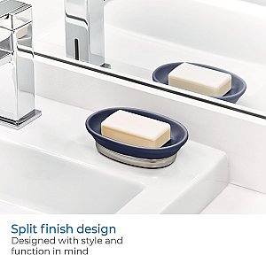 York Soap Dish for Bathroom Countertop - Matte Navy / Brushed Nicke