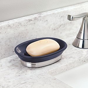 York Soap Dish for Bathroom Countertop - Matte Navy / Brushed Nicke