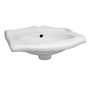 Isabella Collection Small Rectangular Wall Mount Basin with Integrated Oval Bowl, Backsplash, Decorative Trim, Overflow and No Hole Faucet Drilling