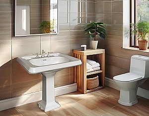 29" Traditional Widepread Pedestal Sink w/ Large Rectangular Bowl & Dual Soap Ledges - Overflow Control Rim and Overflow