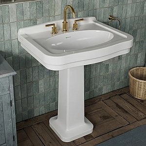 Pedestal Sink w/ Integrated Oval Bowl Low-rise Backsplash & Overflow