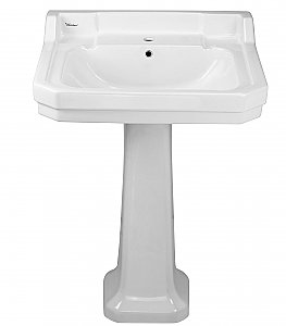 Isabella Collection Traditional Pedestal with Integrated Large Rectangular Bowl, Backsplash, Dual Soap Ledges, Decorative Trim and Overflow