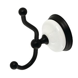 Victorian Porcelain and Matte Black Robe or Towel Hook