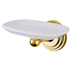 Milano Collection Porcelain and Metal Wall Mounted Soap Dish - Polished Brass
