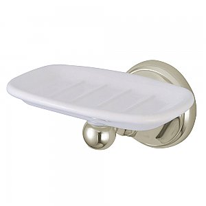 Metropolitan Collection Porcelain and Metal Wall Mounted Soap Dish - Satin Nickel