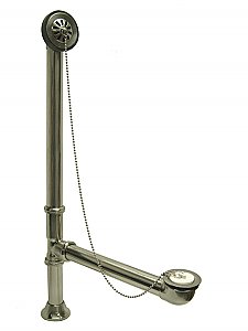 Clawfoot Tub Bath Drain and Overflow Unit - Chain and Rubber Stopper - Brushed Nickel