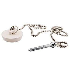 Replacement Rubber Stopper, Chain and Attachment for Clawfoot Tub Waste & Overflow Drain - Polished Chrome