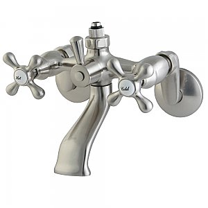 Vintage Wall Mount Tub Faucet with Diverter Valve/Riser Adaptor - Adjustable Center - Brushed Nickel