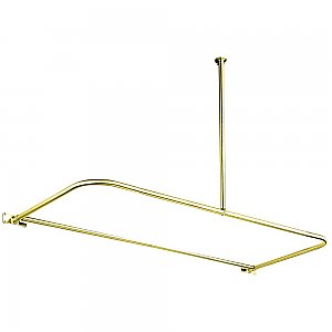 Clawfoot Bathtub Shower Enclosure D-Shaped Curtain Rod and Ceiling Support - Polished Brass