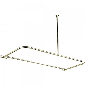 Clawfoot Bathtub Shower Enclosure D-Shaped Curtain Rod and Ceiling Support - Satin Nickel