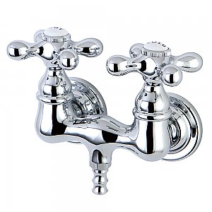 Clawfoot Bathtub Filler Faucet - 3-3/8" on Center Tub Wall Mount - Polished Chrome - Metal Cross Handles