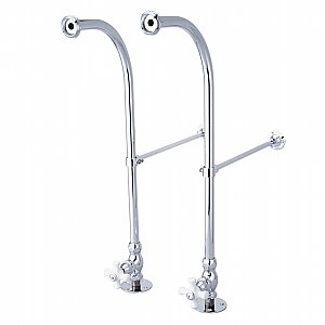 22-13/16" High Rigid Freestanding Water Supply Lines For Bathtubs with Stop Valves and Porcelain Cross Handles - Polished Chrome