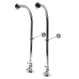 22-13/16" High Rigid Freestanding Water Supply Lines For Bathtubs with Stop Valves and Porcelain Cross Handles - Polished Chrome