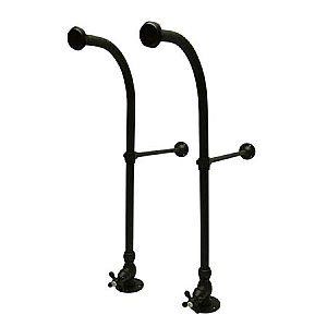 22-13/16" High Rigid Freestanding Water Supply Lines For Bathtubs with Stop Valves and Metal Cross Handles - Oil Rubbed Bronze