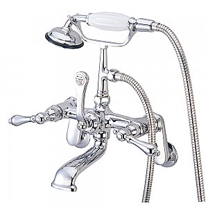 Wall Mount Clawfoot Tub Faucet with Hand Shower - Adjustable Center - Metal Lever Handles - Polished Chrome