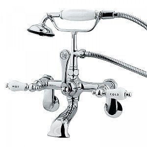 Wall Mount Clawfoot Tub Faucet with Hand Shower - Adjustable Center - Metal Lever Handles - Polished Chrome