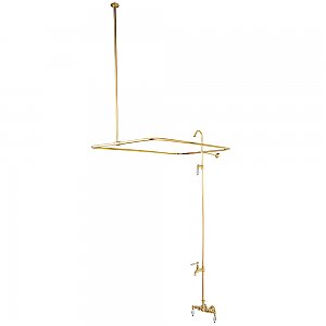 Vintage 3-3/8" Wall Mount Tub Filler Faucet and Shower Ring & Riser Kit - Polished Brass