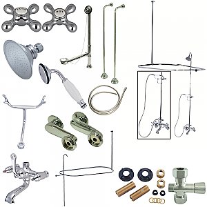 Kingston Brass CCK1141AX Vintage Clawfoot Tub Faucet Package with Shower Enclosure, Polished Chrome