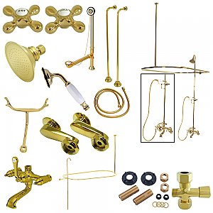 Kingston Brass CCK1142AX Vintage Clawfoot Tub Faucet Package with Shower Enclosure, Polished Brass