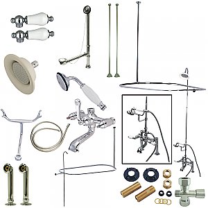 Kingston Brass CCK1171DPL Vintage Clawfoot Tub Faucet Package with Shower Enclosure, Polished Chrome