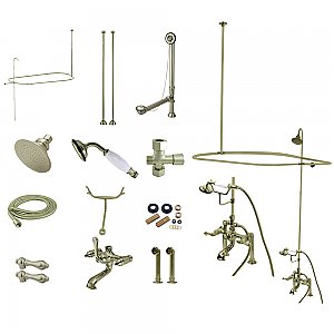 Kingston Brass CCK1178DAL Vintage Clawfoot Tub Faucet Package with Shower Enclosure, Brushed Nickel