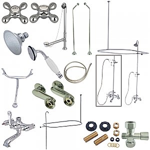 Kingston Brass CCK1181AX Vintage Clawfoot Tub Faucet Package with Shower Enclosure, Polished Chrome