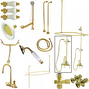 Kingston Brass CCK2142PL Vintage High-Arc Gooseneck Clawfoot Tub Faucet Package, Polished Brass