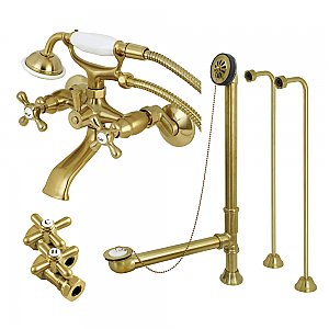 Kingston Brass CCK265SB Vintage Wall Mount Clawfoot Faucet Package, Brushed Brass