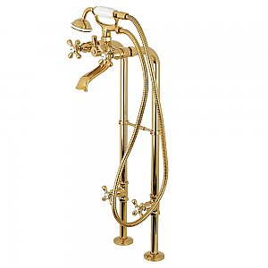 Kingston Brass CCK266K2 Kingston Freestanding Tub Faucet with Supply Line and Stop Valve, Polished Brass
