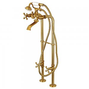 Kingston Brass CCK266K7 Kingston Freestanding Tub Faucet with Supply Line and Stop Valve, Brushed Brass