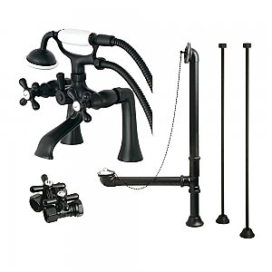 Kingston Brass CCK268MB Vintage Deck Mount Clawfoot Tub Faucet Package, Matte Black