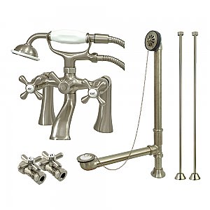 Kingston Brass CCK268SN Vintage Deck Mount Clawfoot Tub Faucet Package, Brushed Nickel