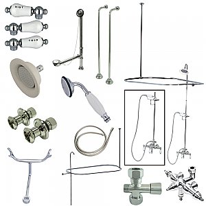 Kingston Brass CCK3141HCPL Vintage Clawfoot Tub Faucet Package with Shower Enclosure, Polished Chrome
