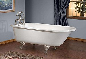 Cheviot Cast Iron 68" Traditional Roll Rim Clawfoot Bathtub for Tub-Wall-Mount Faucet