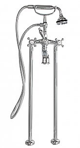 Freestanding Tub Filler / Faucet with Metal Hand Shower and Supply Lines - 6" on Center