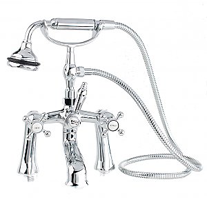 Traditional Deck Mount Tub Filler / Faucet With Metal Hand Shower - 7" on Center Deck Mount