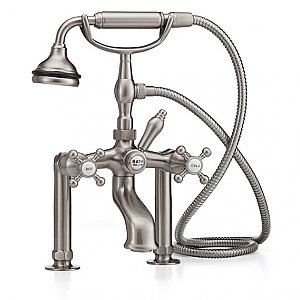 Traditional Deck Mount Tub Filler / Faucet With Metal Hand Shower - 6" on Center Deck Mount