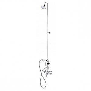 Wall Mount Tub Faucet / Shower Riser Combination With Porcelain Hand Shower - Multiple Finishes