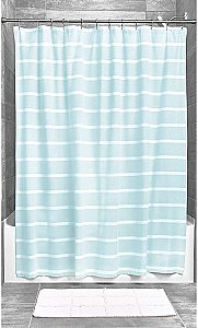 100% Cotton Shower Curtain - 100% Cotton thin Stripe Shower Curtain - Aqua Blue and White