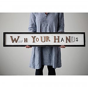 Wooden "Wash Your Hands" Framed Wall Sign