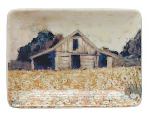 Stoneware Soap Dish or Plate with Country Barn Farm Scene