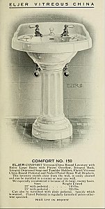 Antique "Eljer" Comfort Vitreous China Round Pedestal Sink With Fluted Base Circa 1918