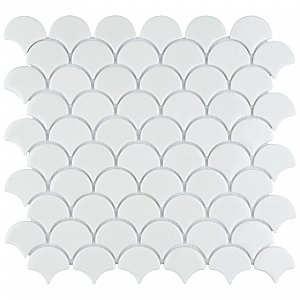 Expressions Scalloped White Glass Mosaic Tile - Per Sheet - .96 Sq. Ft. Per Sheet